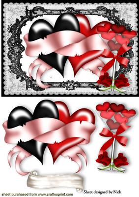 Hearts Entwined, with Martini Glass in Lace Frame