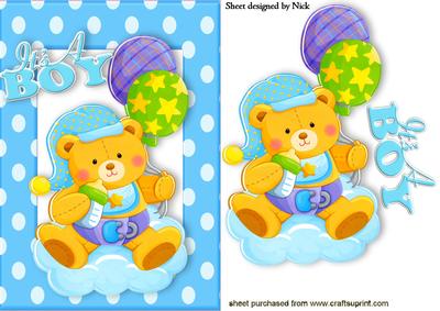 Baby Boy with Teddy and Balloons in Dotty Frame