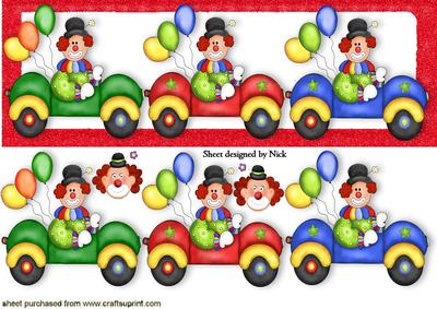 Funny Faced Clowns in Cars with Balloons Dl
