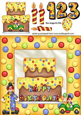 Clown Birthday Cake with Candles and Numbers 8x8