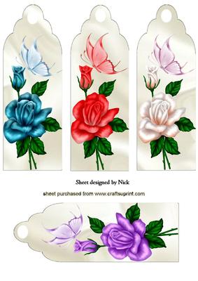 Roses with Butterflies on Satin Bookmarks
