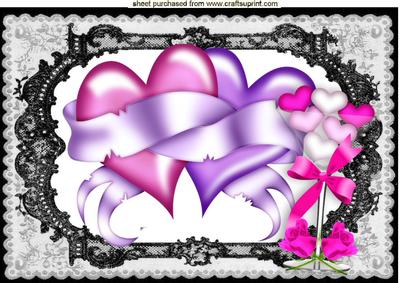 Purple/pink Hearts Entwined with Martini Glass A4