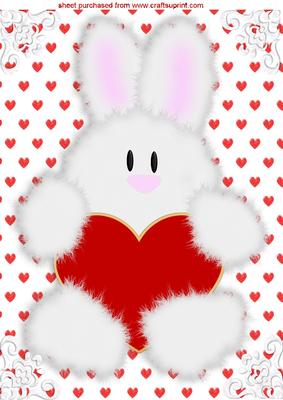 Big White Fluffy Bunny with Heart A4