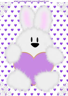 Big White Fluffy Bunny with Purple Heart A4