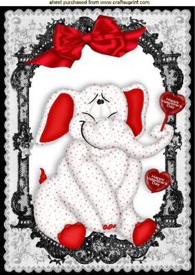 Cute Ele Covered in Hearts with Big Red Bow A4
