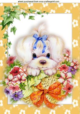 Little Puppy Hiding in the Flowers A4