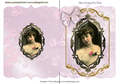 Beautiful Vintage Lady in Ornate Frame with Bow