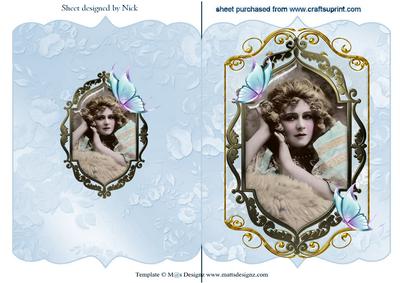 Pretty Vintage Lady in Lace Ornate Frame with Butterflies