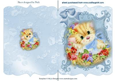 Kitty Among the Flowers with Bow on Lace Frame