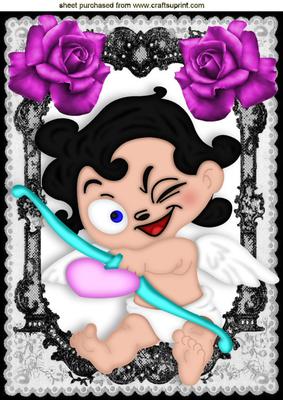 Cheeky Cherub with Bow and Heart in Lace Frame A4