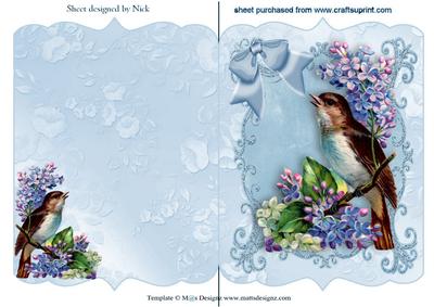Pretty Song Bird with Lilac Flowers in Lace Frame