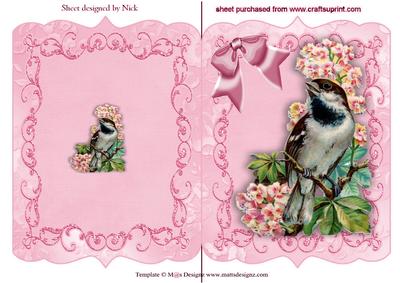 Song Bird Singing with Pretty Flowers and Bow in Lace Frame