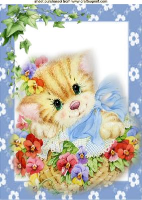 Little Kitty in Basket of Flowers A4