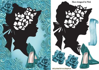 Silhouette of Vintage Lady and Modern Times with Rose