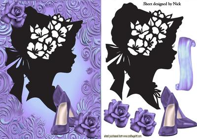 Silhouette of Vintage Lady and Modern Time in Lilac