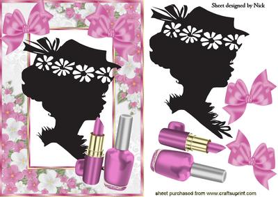 Silhouette of Vintage Lady with Makeup in Floral Frame