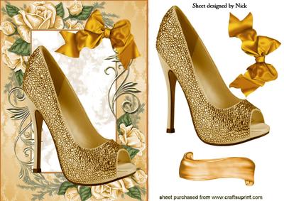 Gold Shoe in Gold Rose Frame with Big Bow