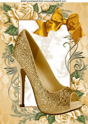 Gold Shoe in Gold Rose Frame with Big Bow A4