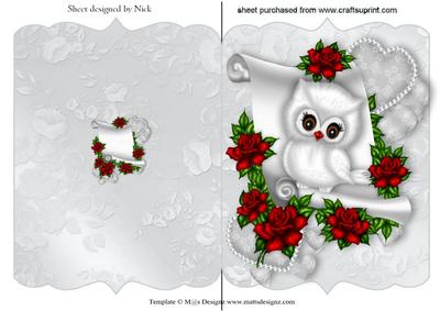 Red Roses with Cute Owl on Silver Scalloped Frame