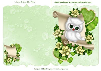 Green Roses with Cute Owl on Scalloped Frame