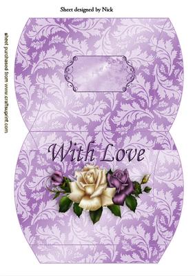 Pretty Purple Scroll Pillow Box with Roses with Love