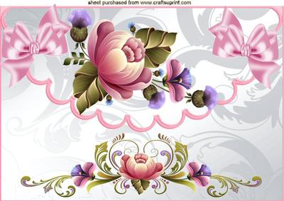 Pretty Flowers on Scalloped Envelope with Bows A4