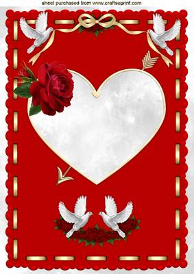 Valentine Frame of Doves and Gold Ribbon with Rose A4