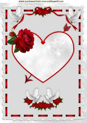 Valentine Frame of Doves with Red Ribbon and Rose A4