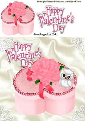 Pretty Heart Box with Rose and Little Owl 8x8