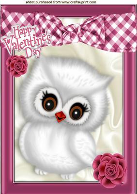 Happy Valentines Day with Cute Owl and Rose A4