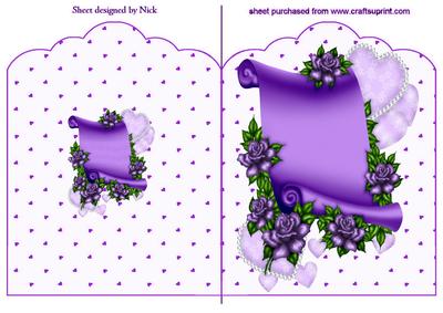 Pretty Scroll with Hearts and Roses in Purple