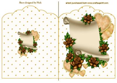 Pretty Scroll with Hearts and Roses in Gold