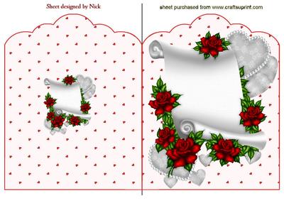 Pretty Hearts and Roses on a Scroll in Red