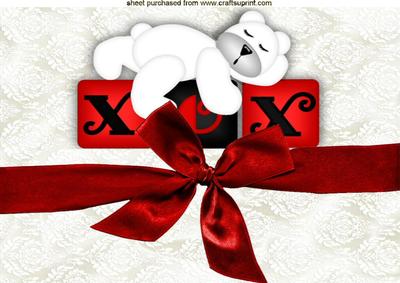 Xox Cute Little White Bear with Big Red Bow A4