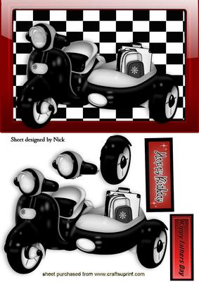 Black Scooter in Red Glass Frame