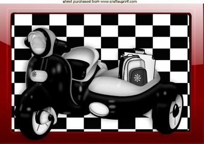Black Scooter in Red Glass Frame A4