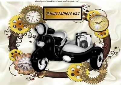 Black Scooter in Steampunk Frame for Fathers Day A4