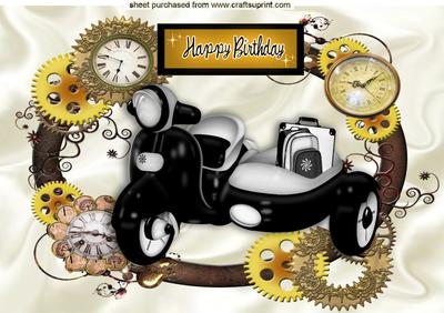 Black Scooter in Steampunk Frame for Birthday A4