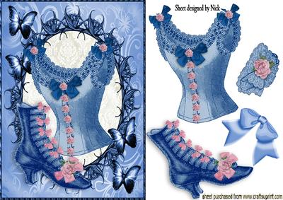 Ladies Ephemera Vintage Basque and Shoes in Butterfly Frame