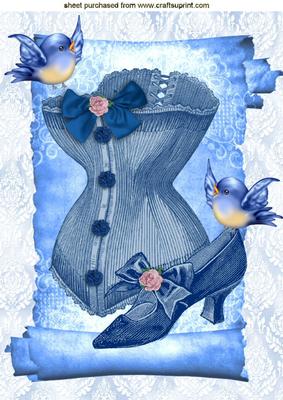 Vintage Blue Accessories on a Scroll with Blue Birds A4