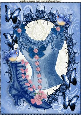 Ladies Vintage Blue Access in Butterfly Frame with Birds A4