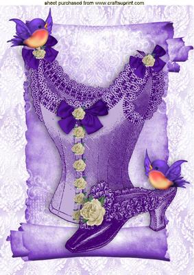 Pretty Purple Vintage Accessories with Birds on a Scroll A4