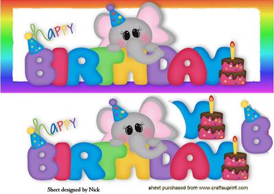 Cute Little Ele with Birthday Words Dl