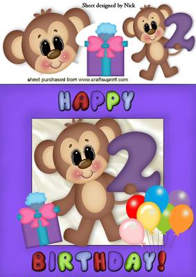Little Monkeys Second Birthday with Balloons 8x8