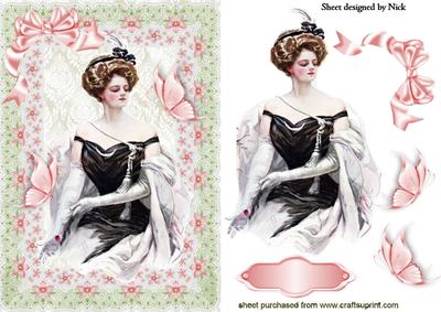 Elegant Vintage Lady in Floral Frame with Bow