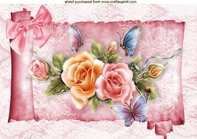 Beautiful Flowers on a Lace Scroll A4