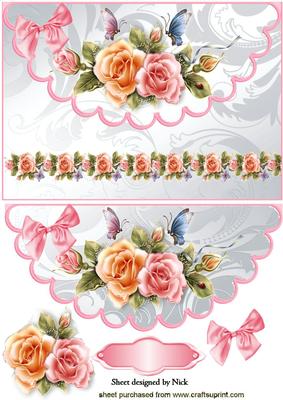 Peach/pink Beautiful Roses on Scalloped Envelope