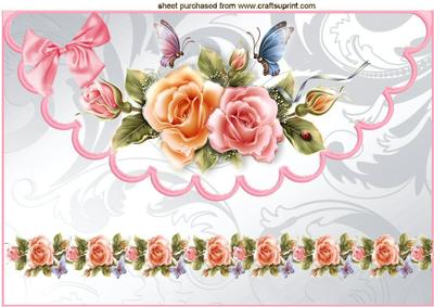 Peach/pink Beautiful Flowers on Scalloped Envelope A4