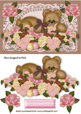 Teddies Hiding in the Roses on Vintage Lace