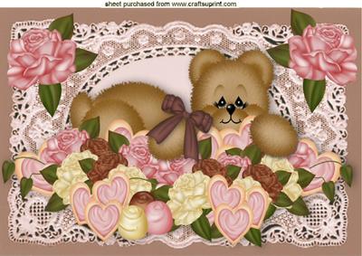 Teddies Hiding Among the Roses on Vintage Lace A4